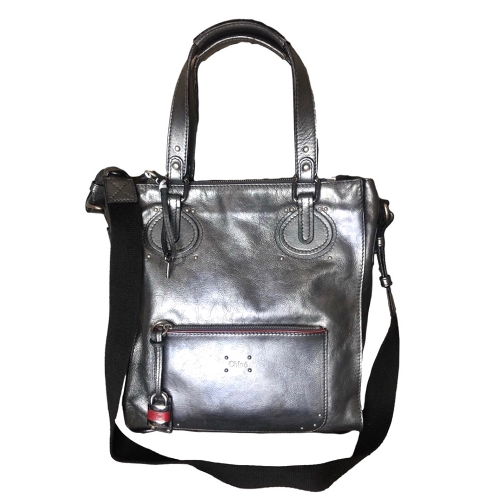 CHLOE Mr Paddington Silver Leather Bag with Removable
Shoulder Strap Lock Key